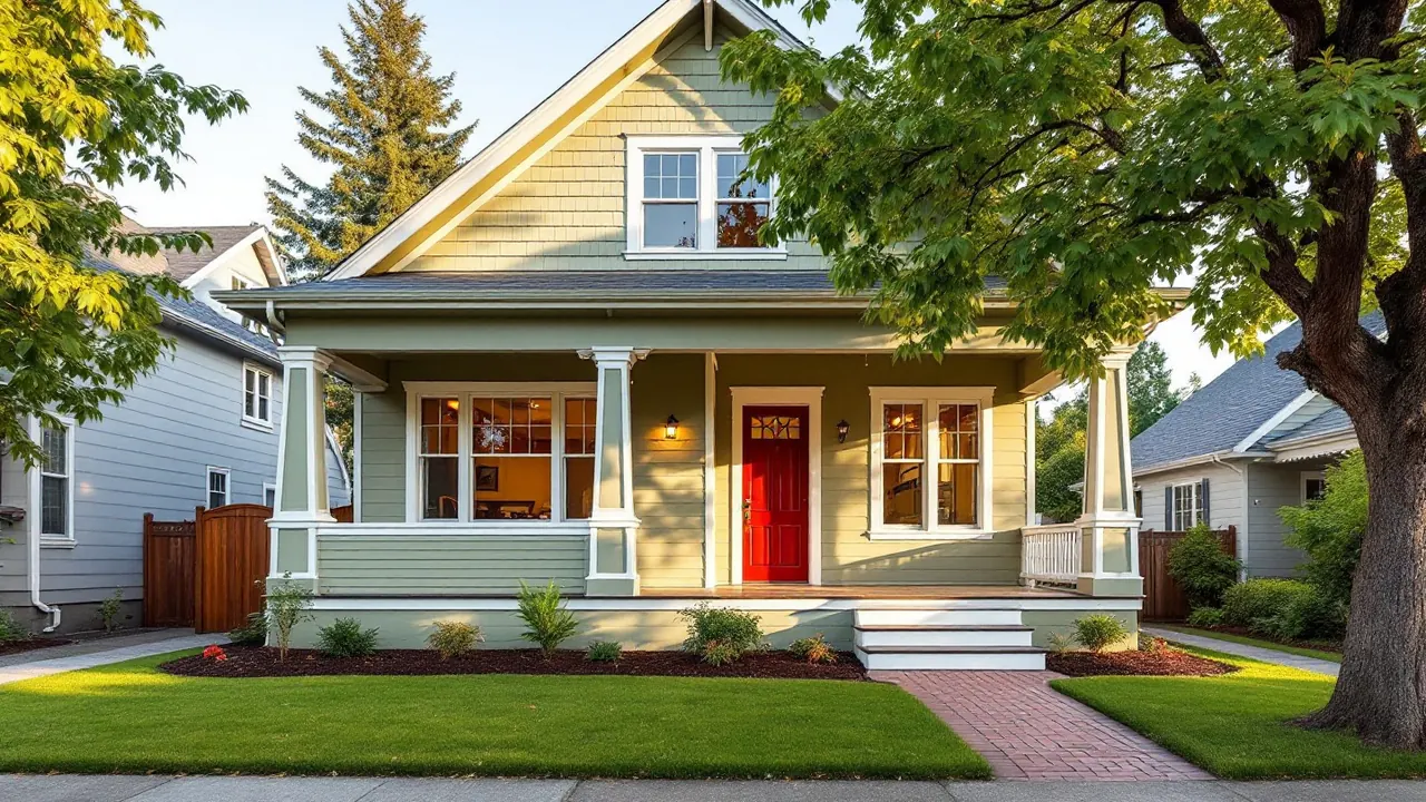 88 Elm Ct, a green craftsman house with a deep front porch